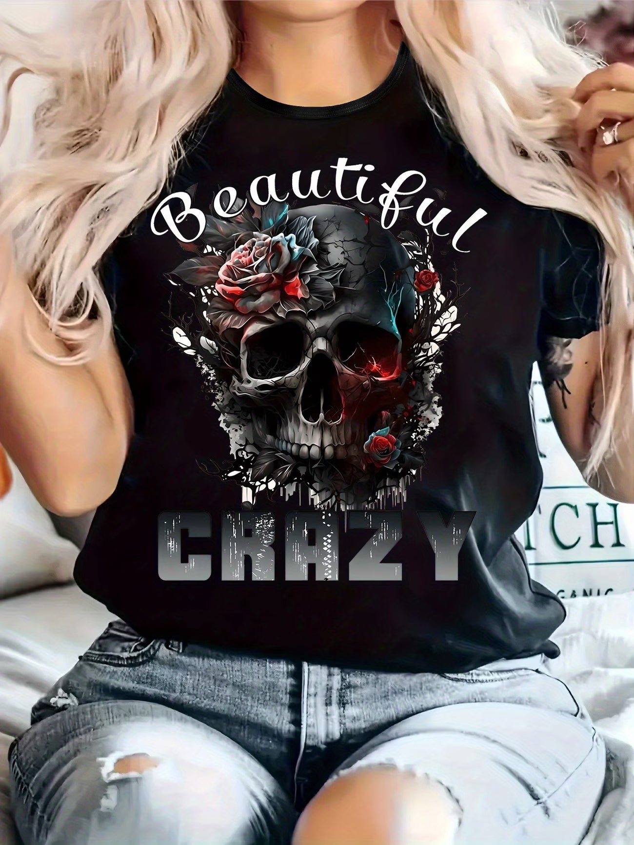 Women's Print Casual T-Shirt – Round Neck, Knitted Stretch Fabric | All Seasons