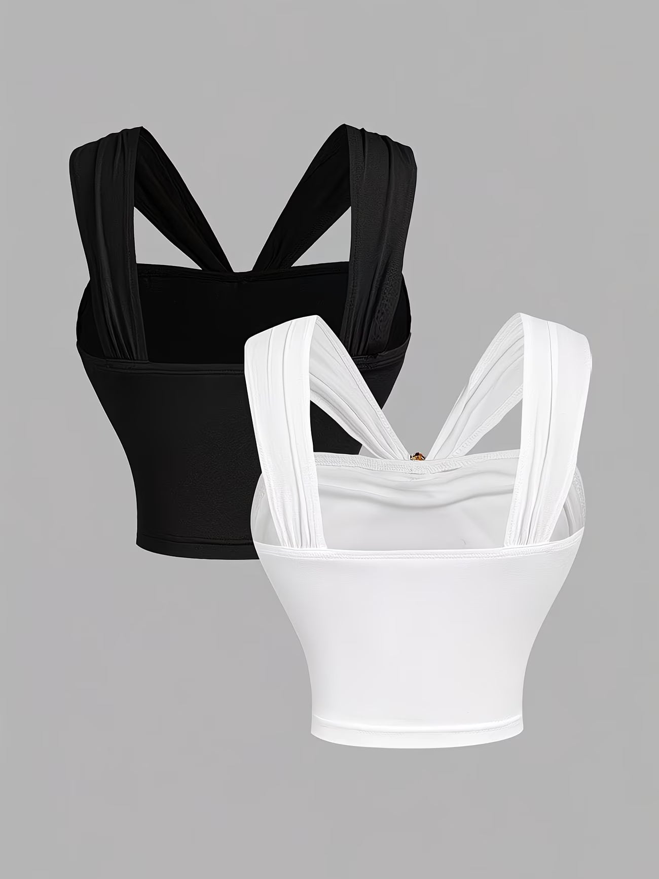 Black & White V-Neck Camisole with Metal Accents – 2-Piece Tank Top Set
