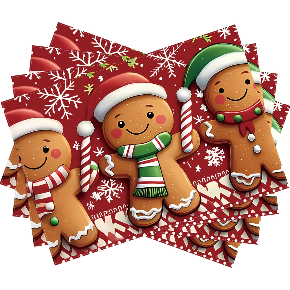 Christmas Gingerbread Man Placemats – Set of 8 | Santa Hat & Scarf Design for Indoor & Outdoor Festive Gatherings