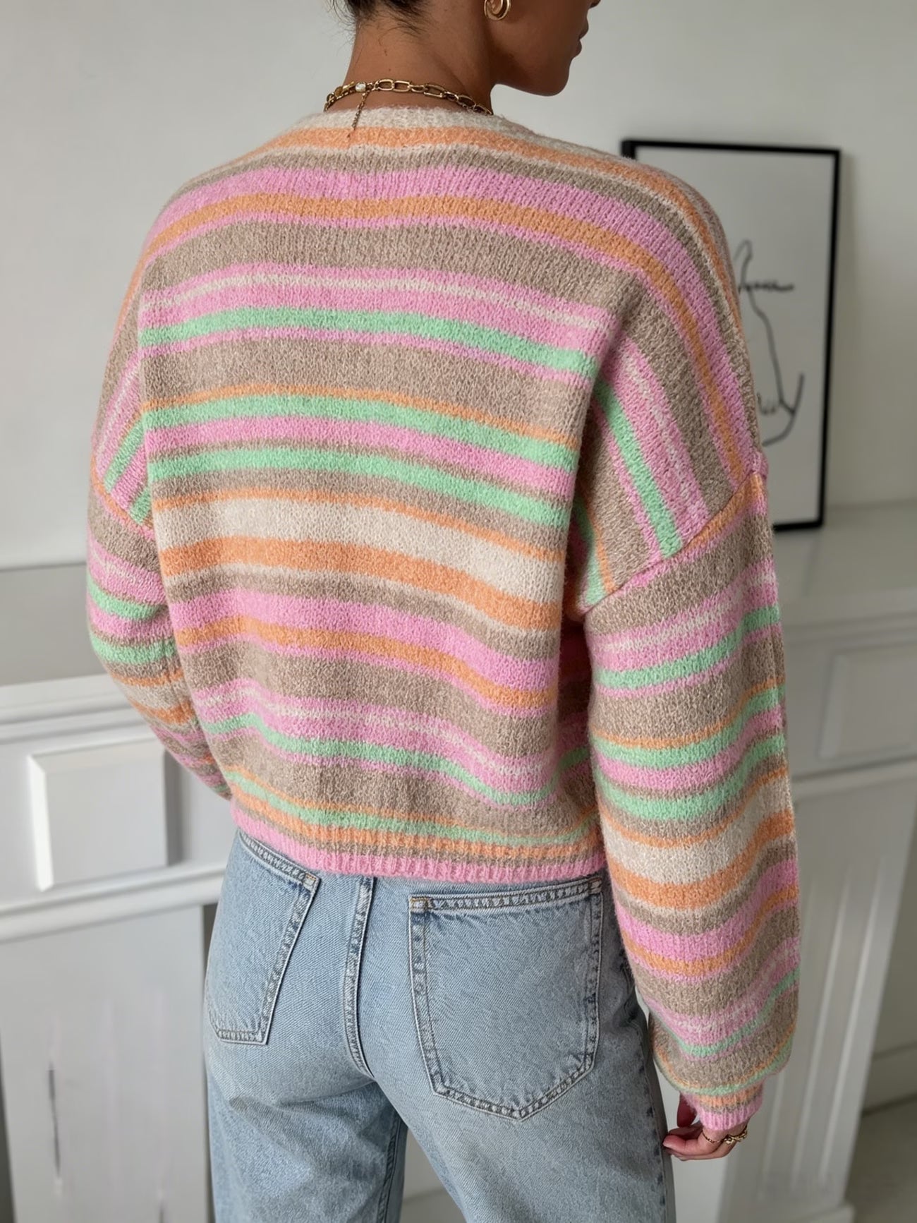 Women's Casual Striped Open-Front Cardigan
