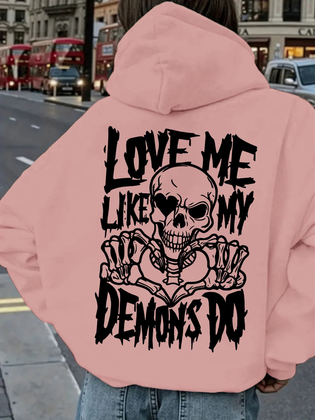 "Love Me Like My Demon" Skull Print Hoodie