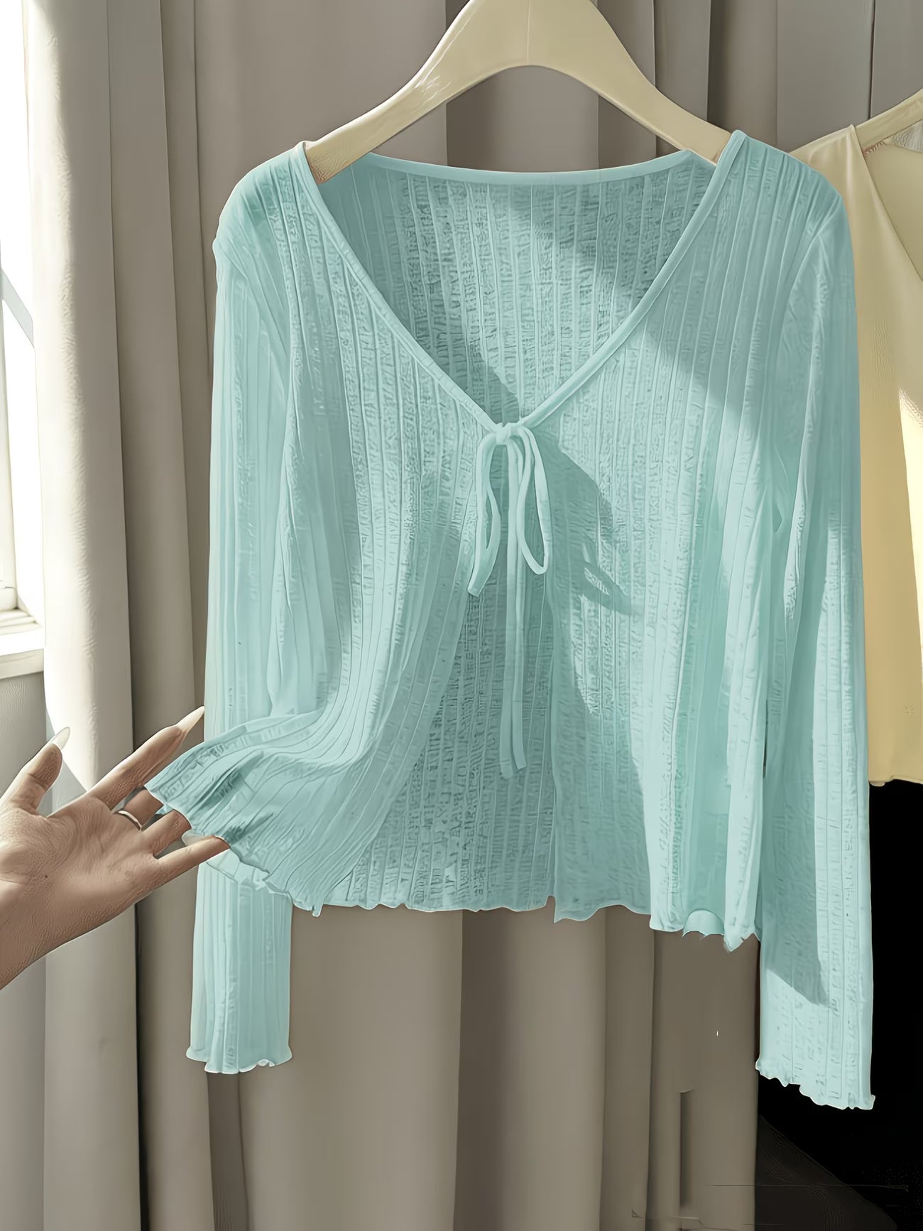 Lightweight Tie-Front Cropped Cardigan – Shawl Collar Cover-Up Top