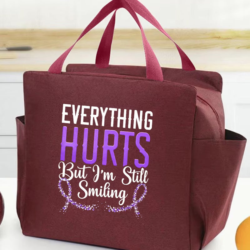 "Everything Hurts But I'm Still Smiling" Awareness Handbag | Purple Ribbon