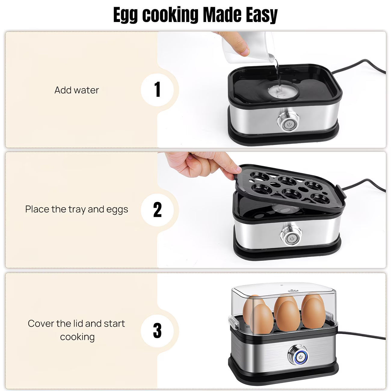 6-Egg Cooker Compact Electric Easy Egg Boiler