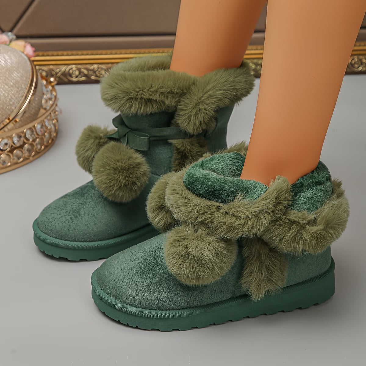 Women's Warm Fleece-Lined Ankle Boots – Non-Slip Flat Heel Slip-On