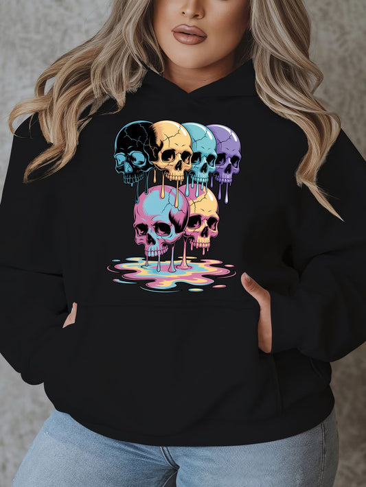 Plus Size - Casual Hooded Pullover Sweatshirt
