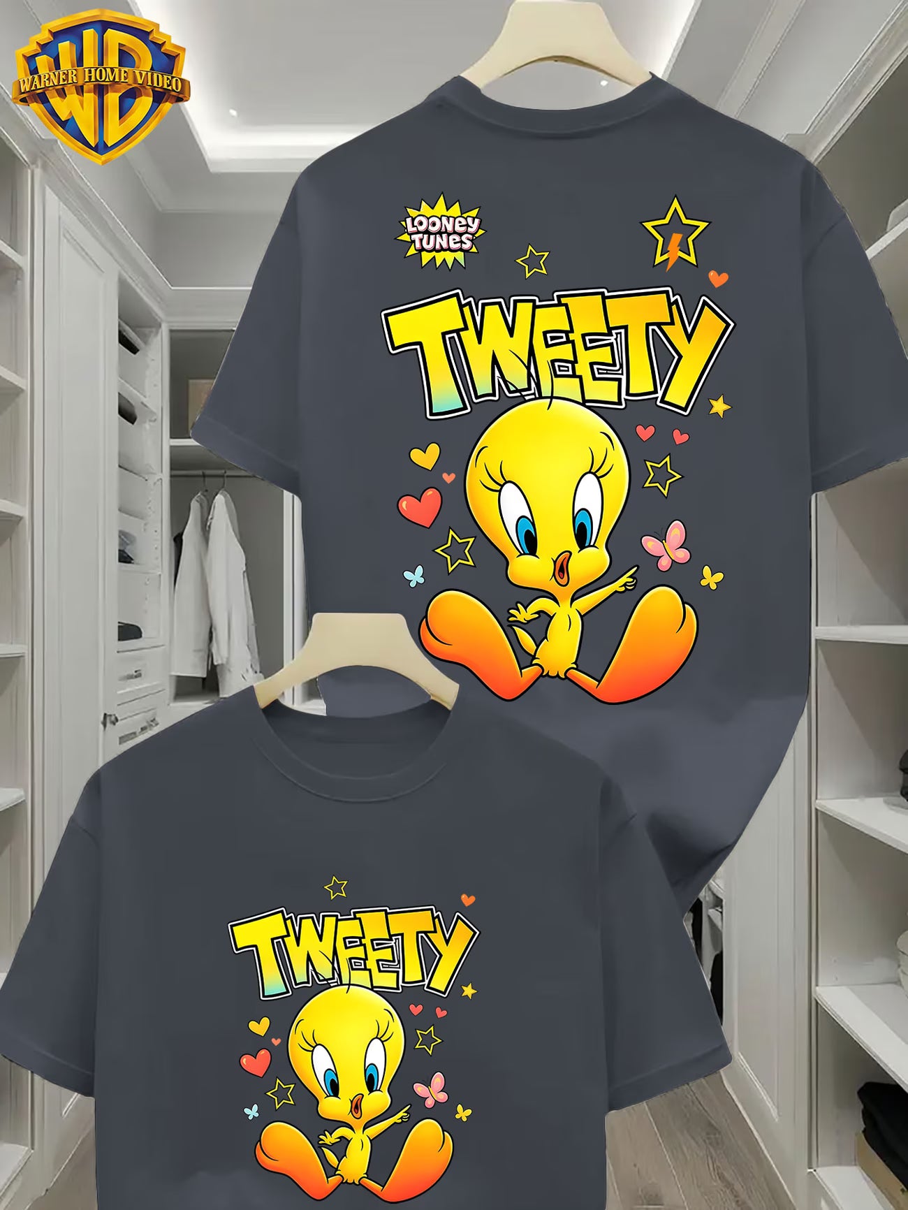 Men's Tweety Love Star Print Comfortable Casual Elastic T-Shirt