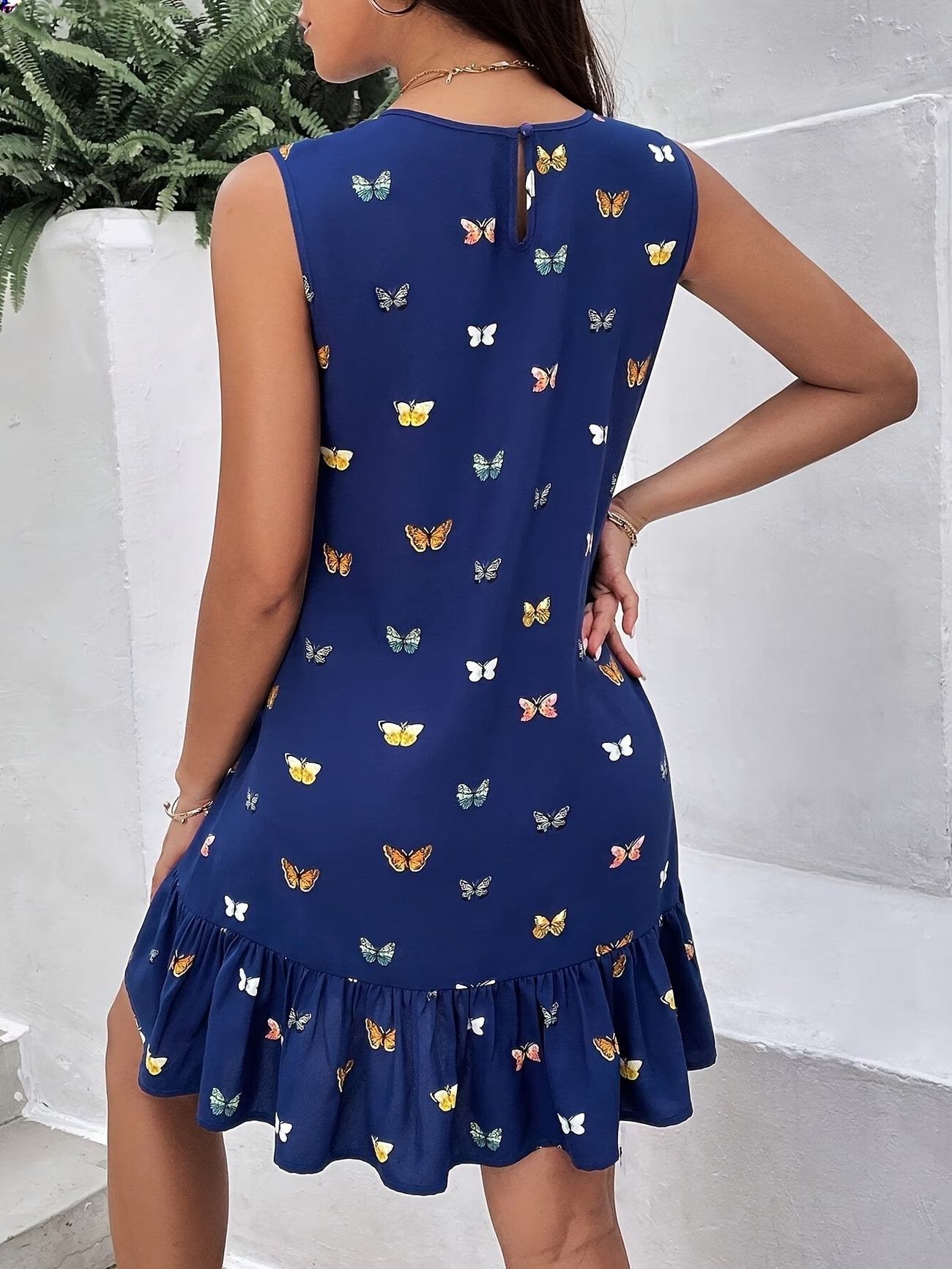 Butterfly Print Sleeveless A-Line Dress