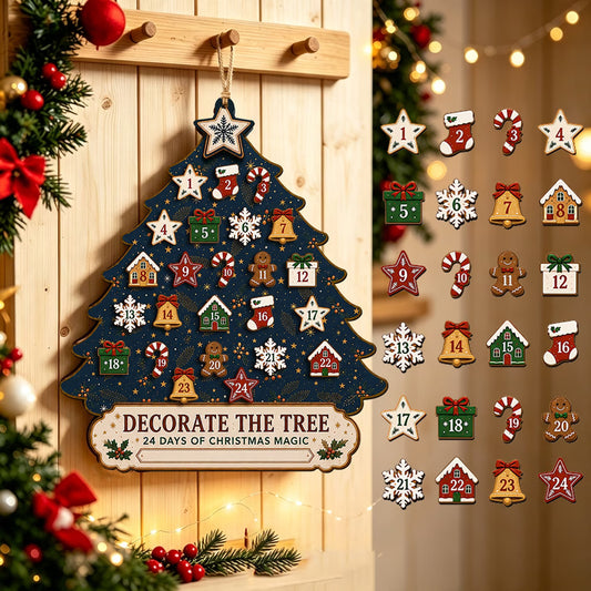 24-Day Wooden Christmas Tree Advent Calendar with Detachable Number Ornaments