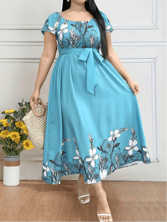 Printed Raglan Maxi Dress | Short Sleeve | Curve