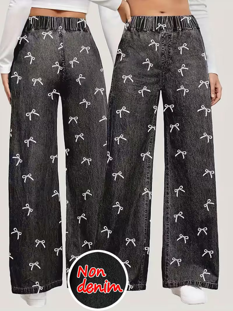 New Women's High-Waisted Loose Imitation Denim Pants,