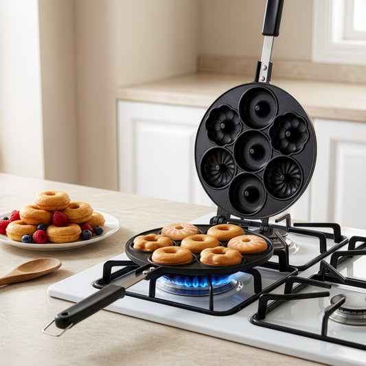 7-Hole Non-Stick Donut Baking Pan with Handle – Heavy Duty Homemade Doughnut Tray