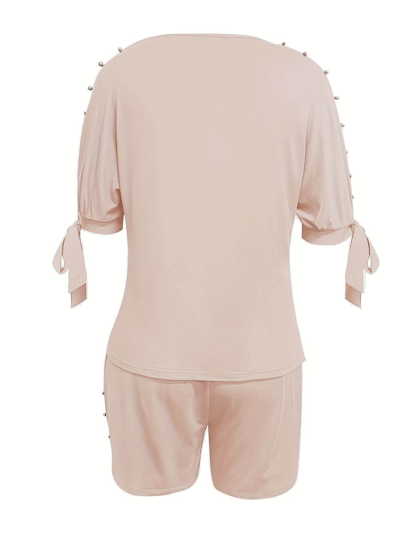 Women's Pearl Detail Co-ord Set | Mid-Sleeve Top & Shorts