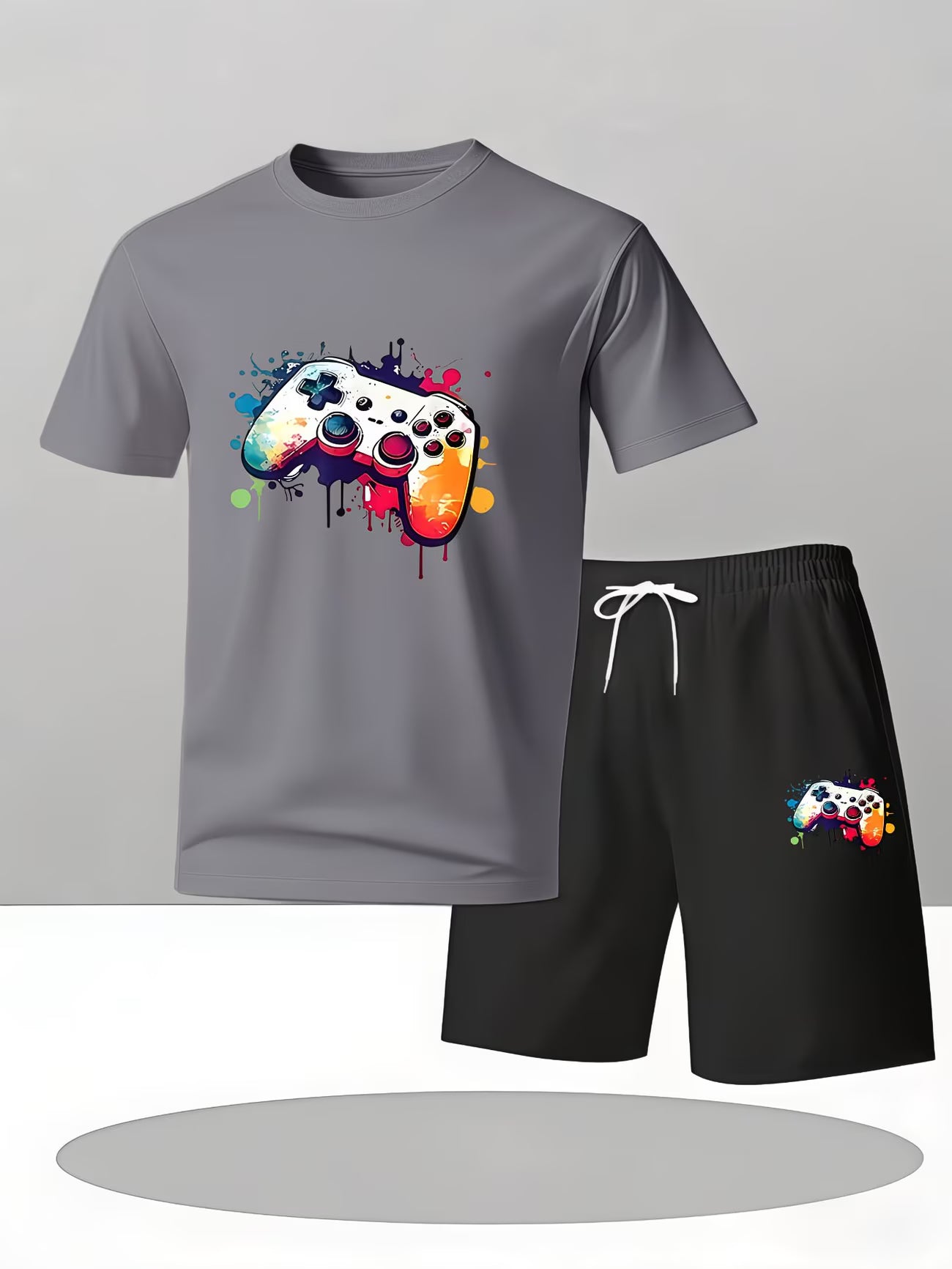 Men's Gaming T-Shirt & Shorts Set – Controller Print Summer Wear