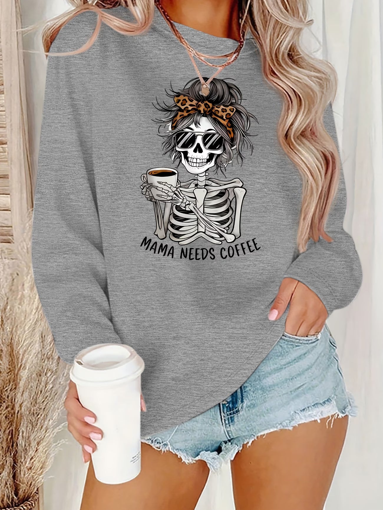 Women's Skull Print Long-Sleeve Tee