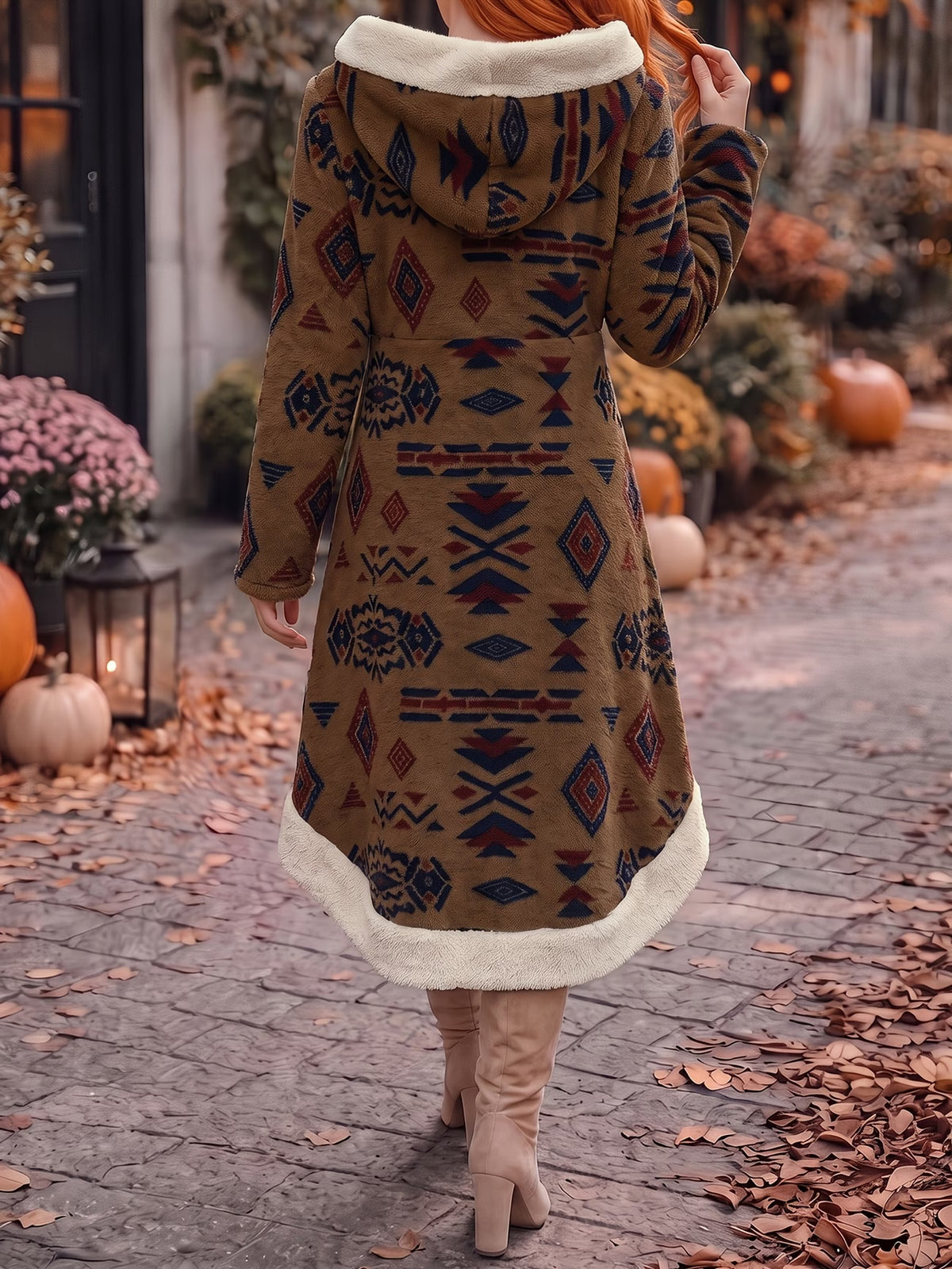 Retro Hooded Patchwork Dress with Asymmetrical Hem