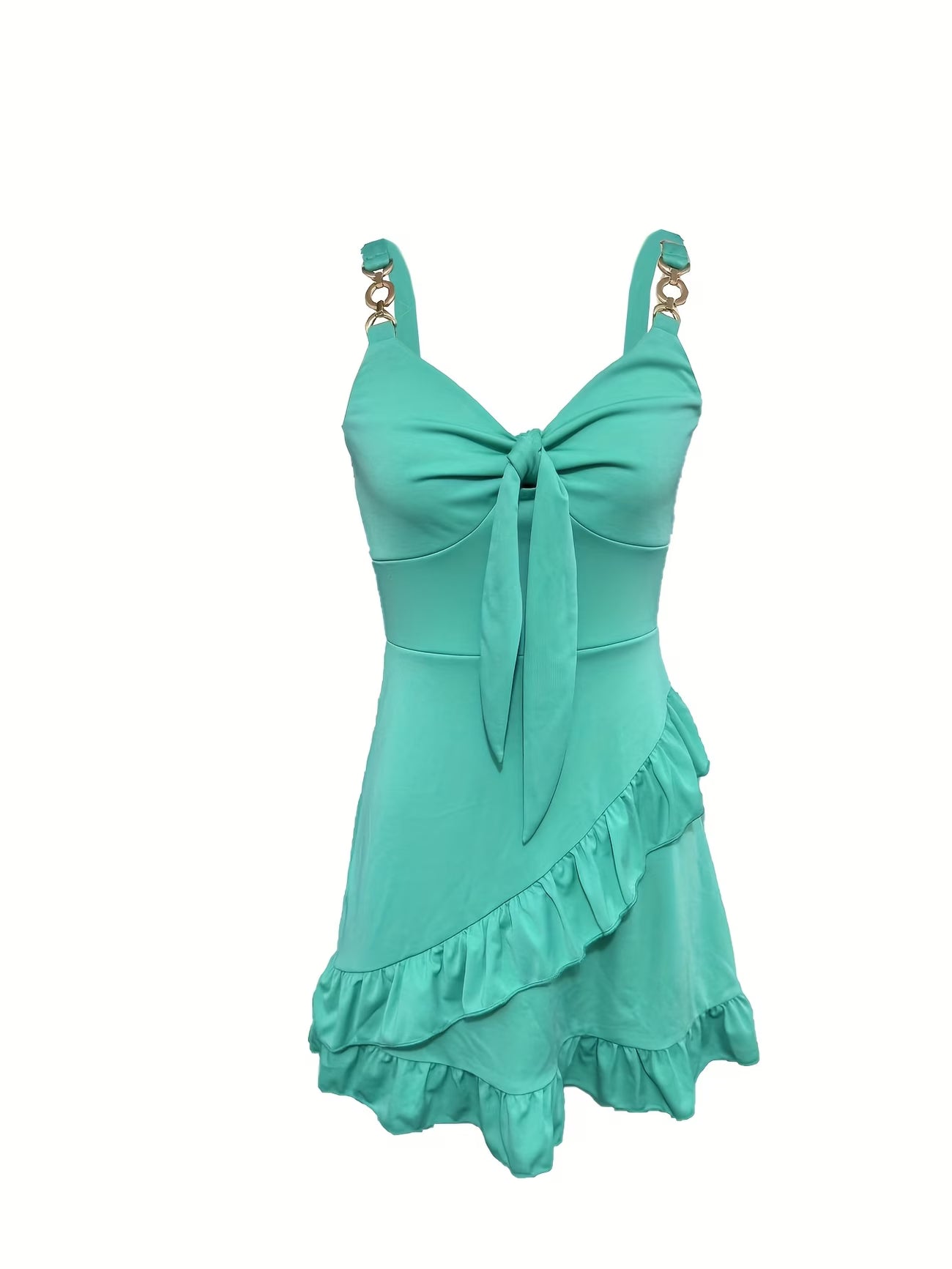Chain Strap Frilly Tie-Front Slim Dress