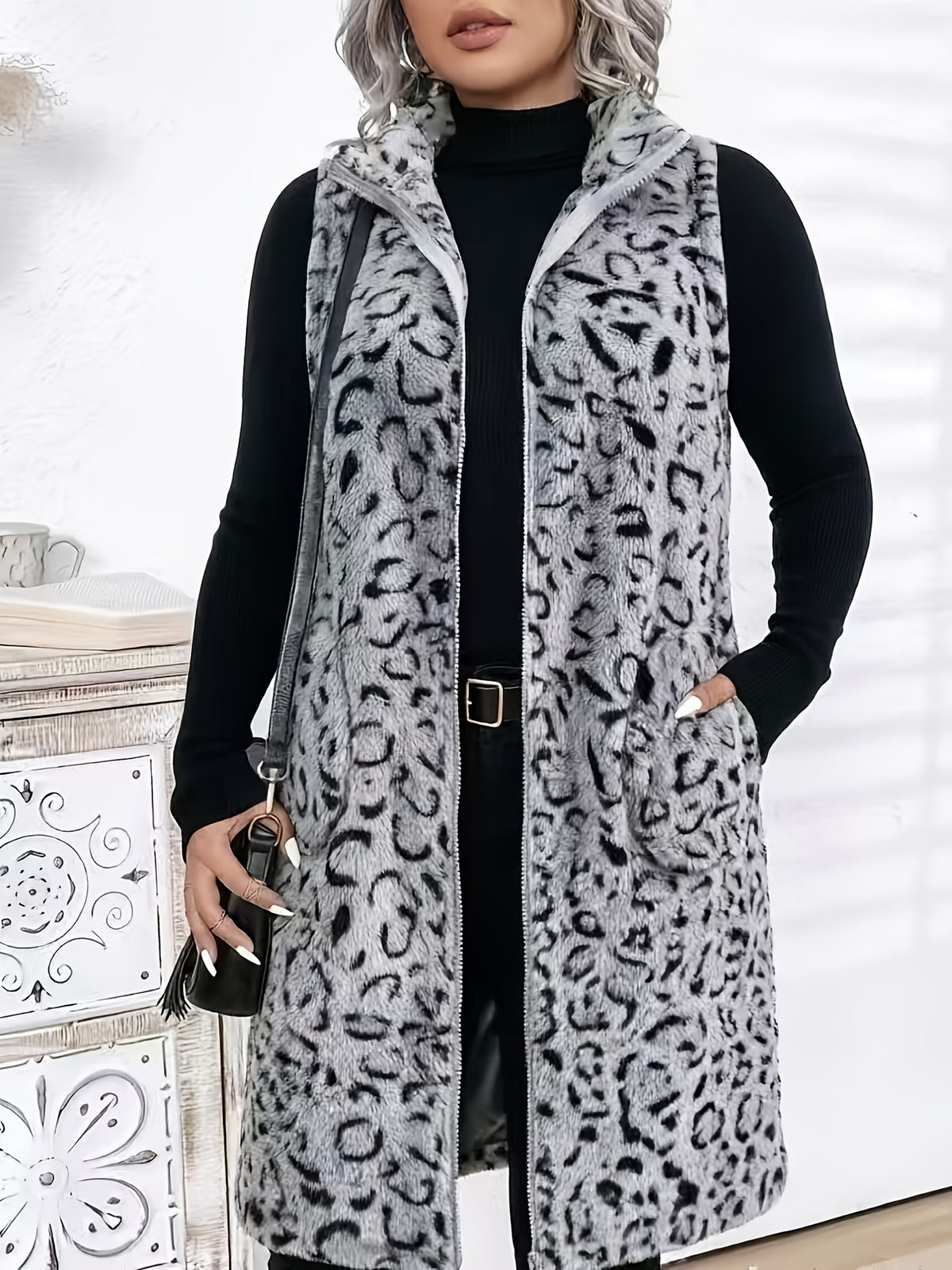 Women's Plus Size Long Leopard Print Vest