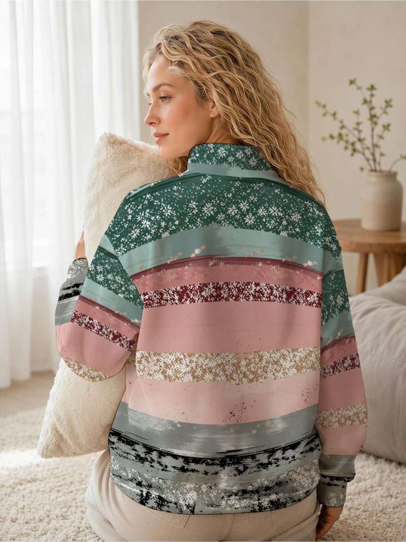 Lined Half-Zip Stand Collar Sweatshirt for Women