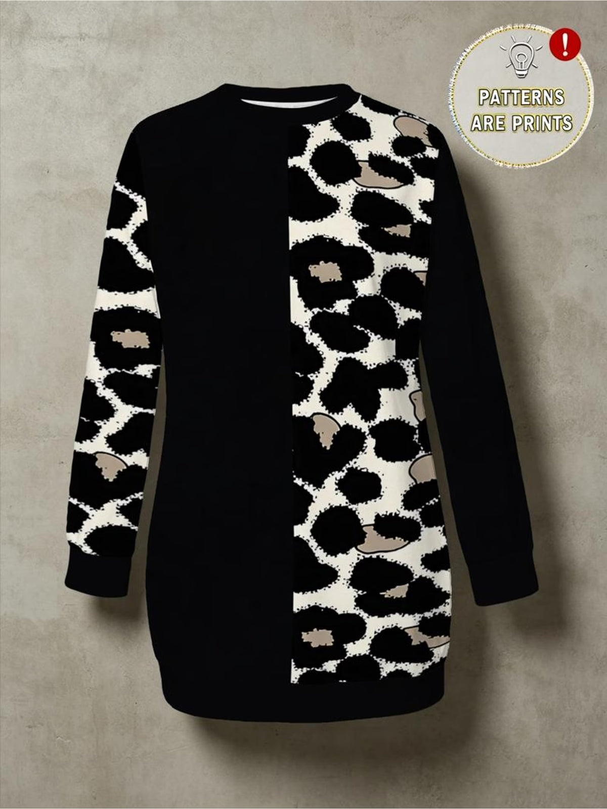 Women's Half Solid Half Leopard Print Patchwork Longline Sweatshirt