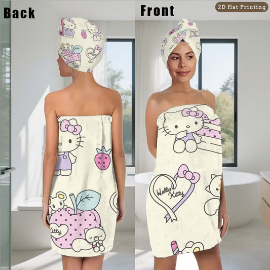 Sanrio Hello Kitty Bath Dress & Hair Drying Cap – Super Soft Quick-Dry Bathrobe