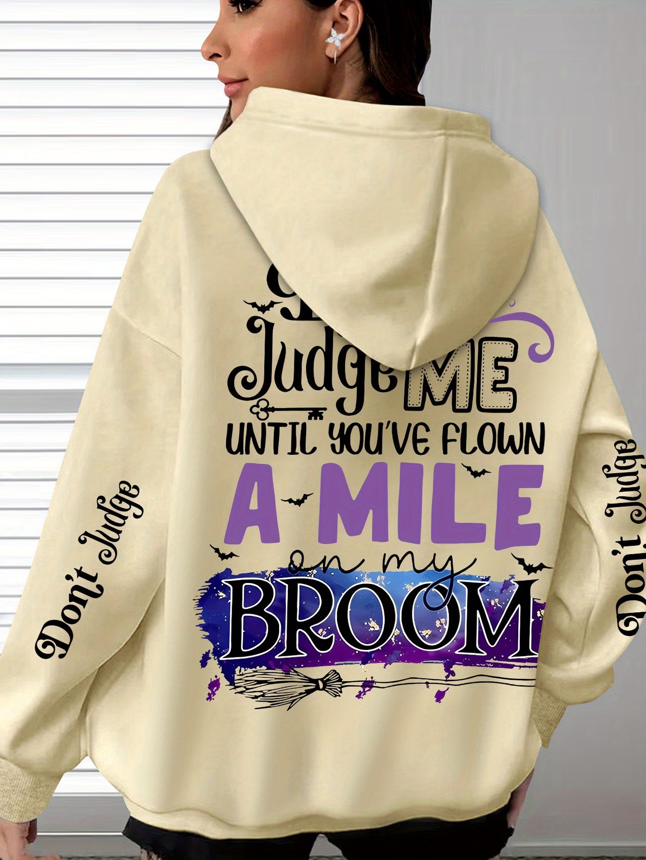 Women's Witchy Hooded Sweatshirt – Pastel Pink Witch Quotes & Broomstick Design