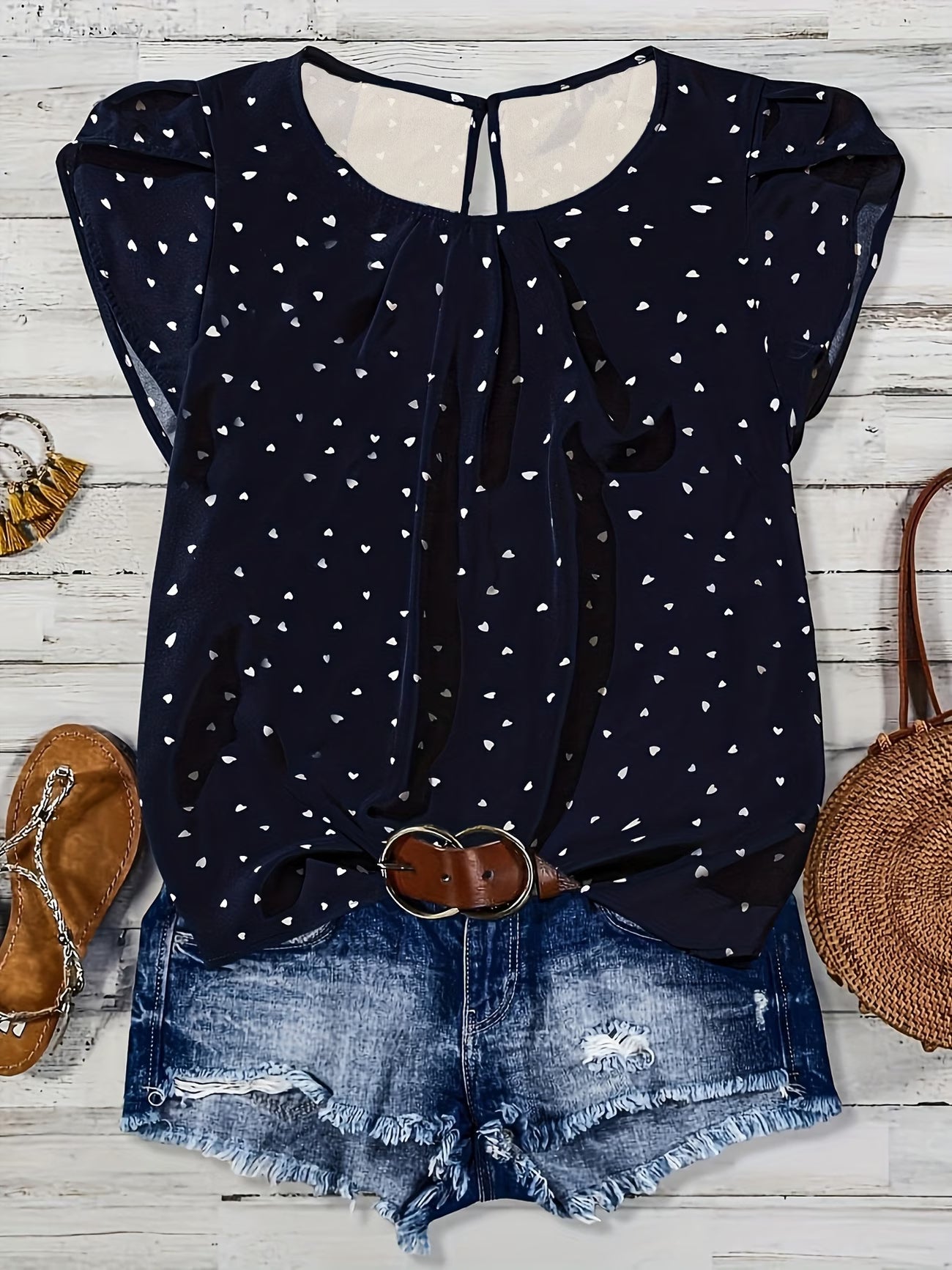 Plus Size Oversized Heart Asymmetric Drop Shoulder Blouse