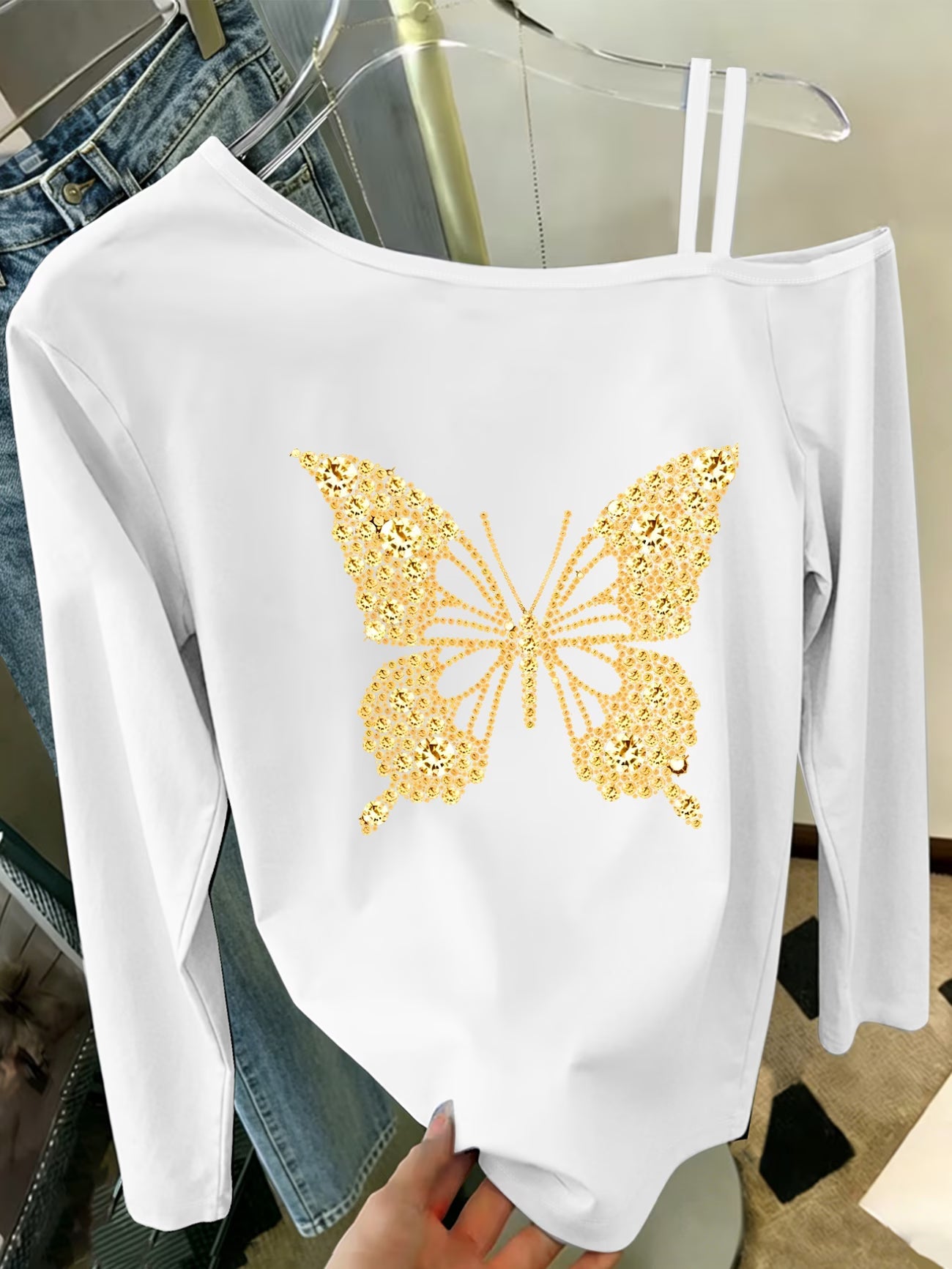 Shimmering Butterfly Off-Shoulder Top