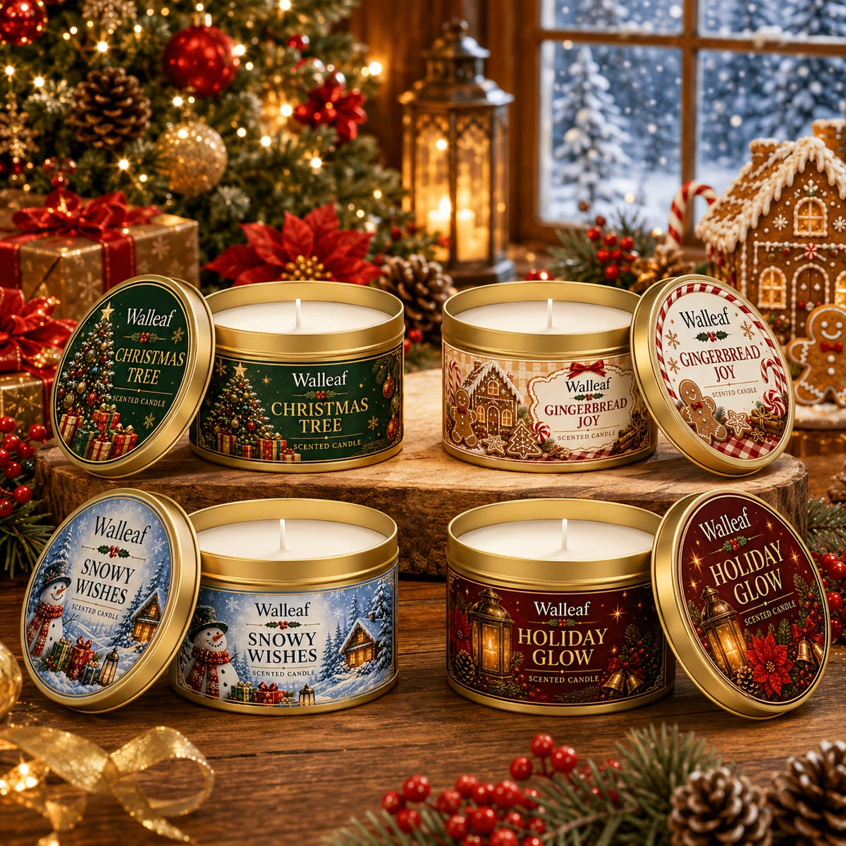 Set of 4 Christmas Scented Metal Candles