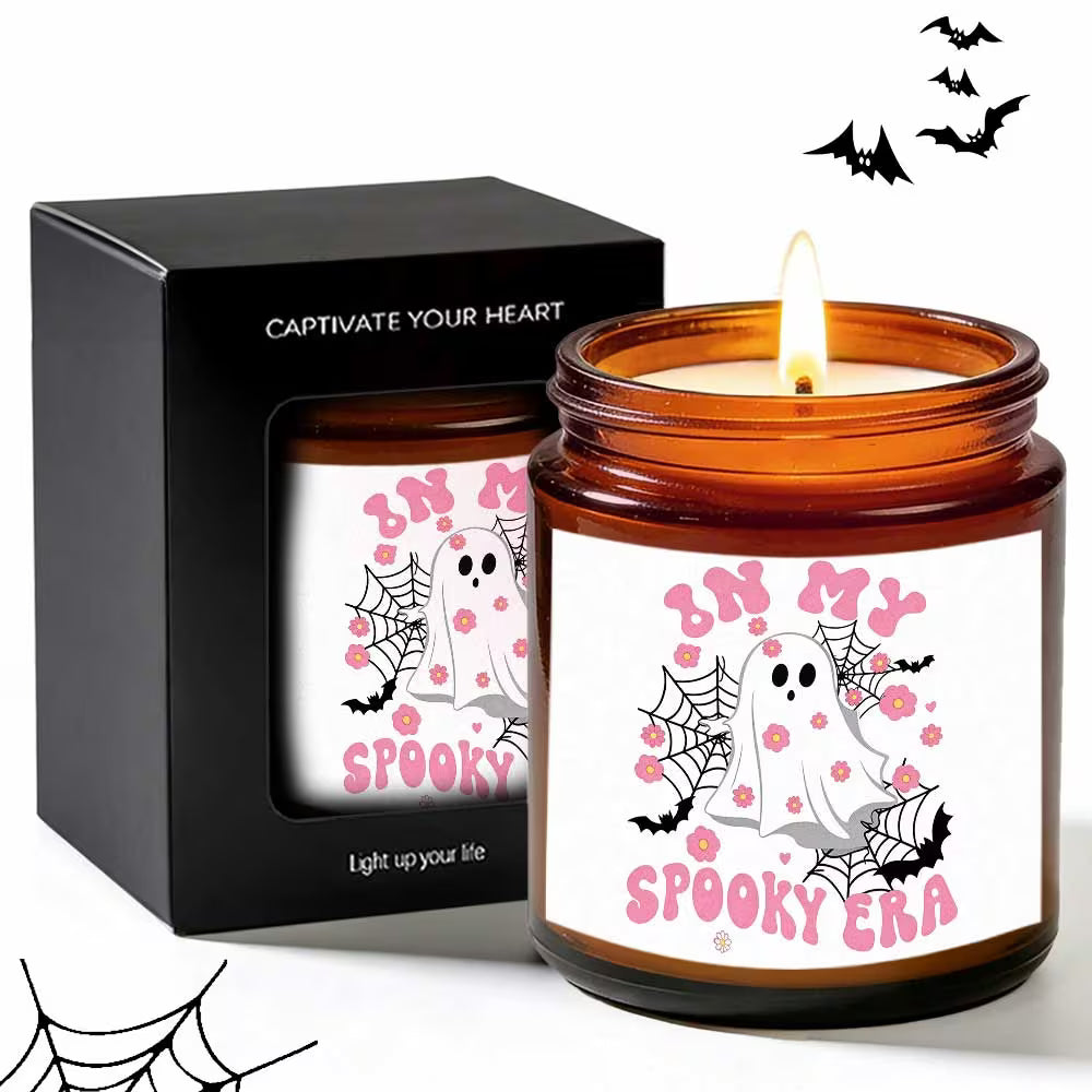 Lavender Scented Glass Jar Candle | In My Spooky Era Floral Ghost Design