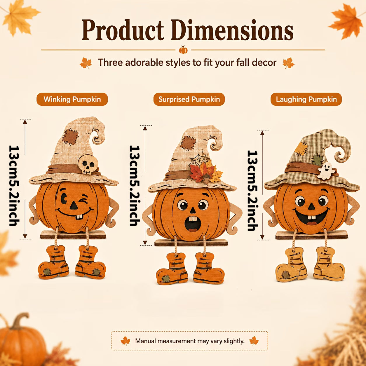 2D Flat Autumn Wooden Decorative Plaques – Halloween Pumpkins (Set of 3)
