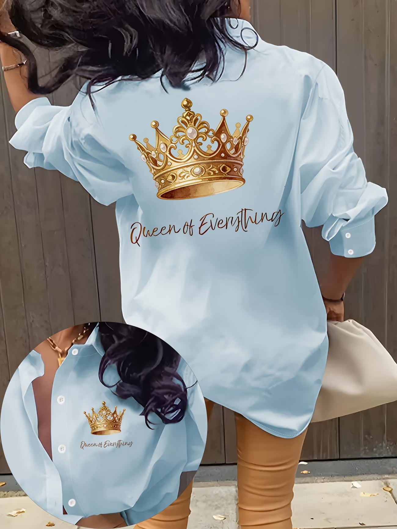 Stylish Letter Pattern Printed Lapel Long-Sleeved Shirt