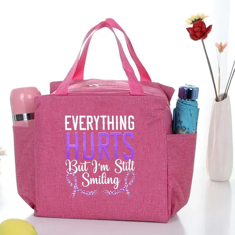 "Everything Hurts But I'm Still Smiling" Awareness Handbag | Purple Ribbon