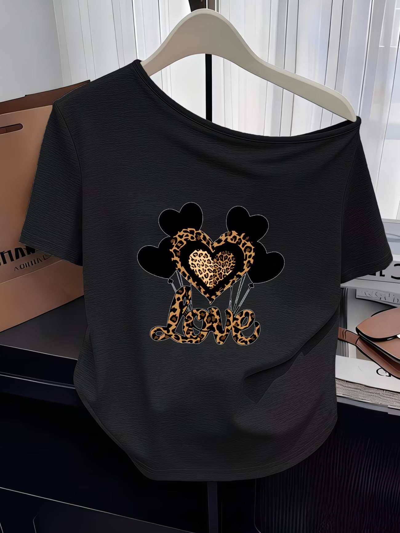 Leopard Print, Heart & 'LOVE' Lettering Graphic Top