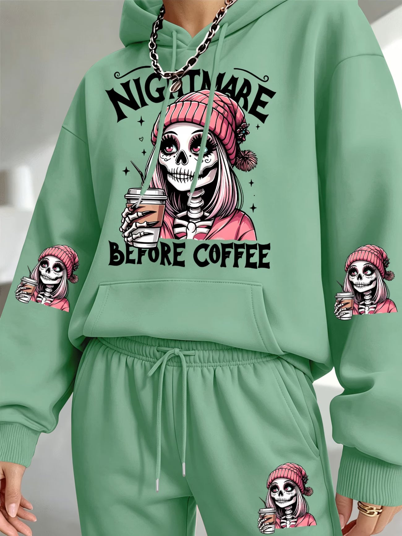 Nightmare Before Coffee Skull Hooded Sweatshirt & Joggers Set