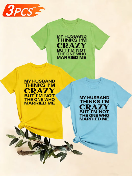 Women's Funny Slogan T-Shirts — 3-Pack Short Sleeve Casual Tops