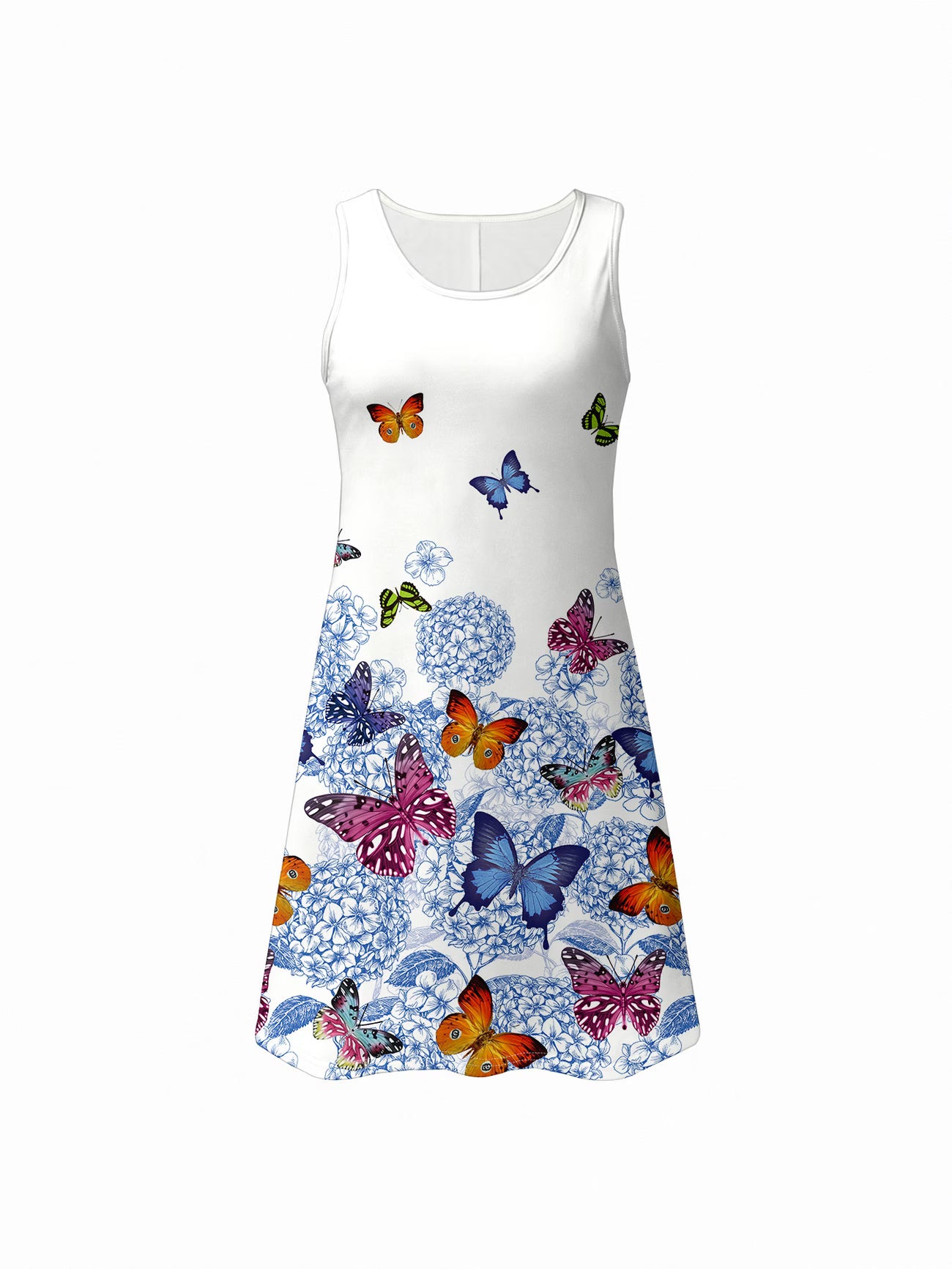 Women's Butterfly Print Round Neck Dress with Pockets