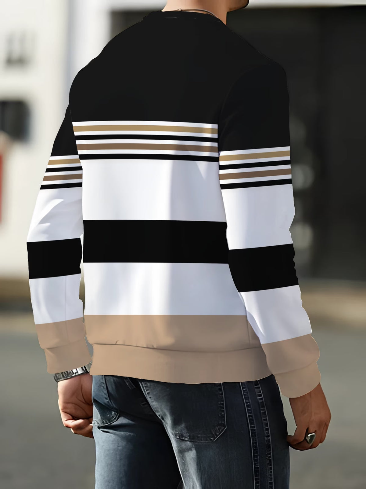 Men’s Paris Letter Colour-Block Striped Sweatshirt