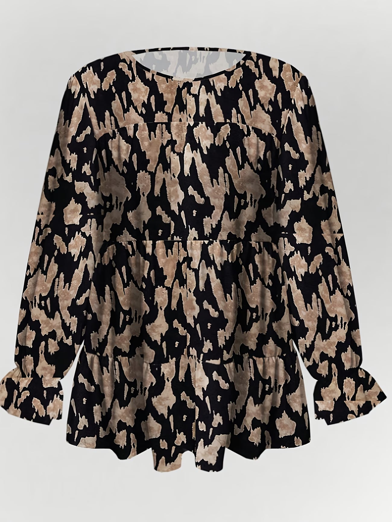 Plus Size, Leopard Print Long-sleeve Top