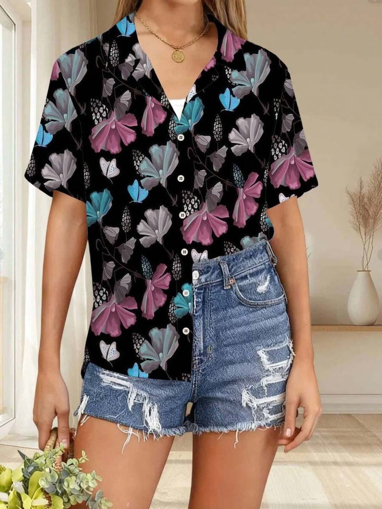 Women's Digital Print Top – All-Over Print Short Sleeve