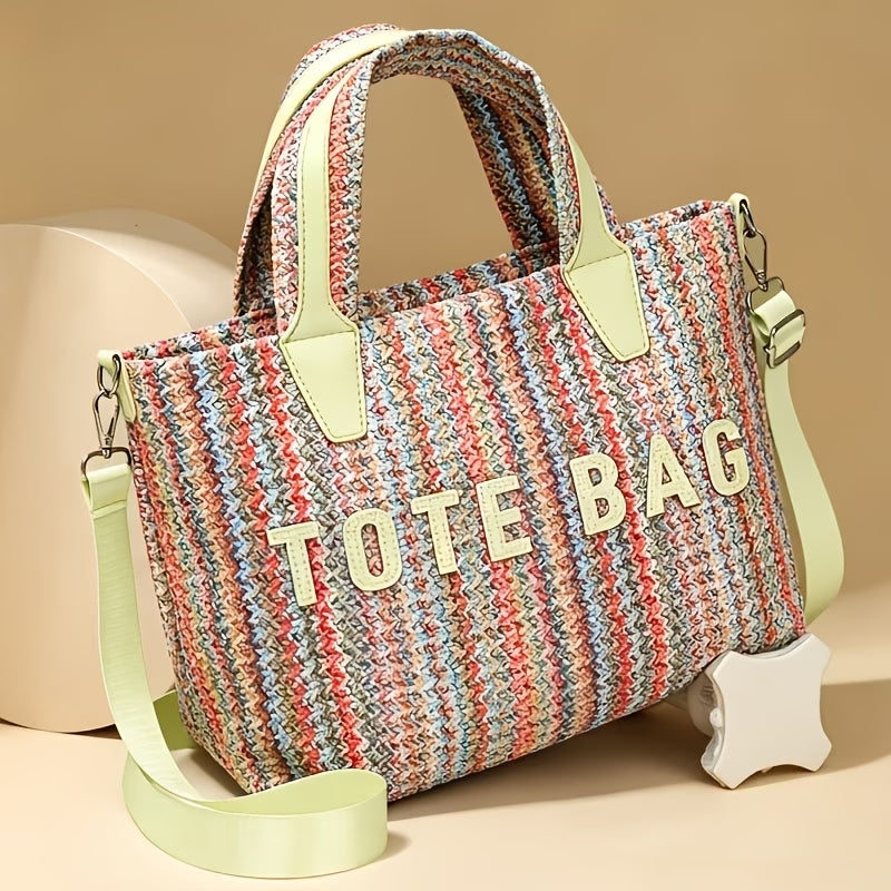 Colorful Striped Woven Crossbody Bag – Pink, Green & White