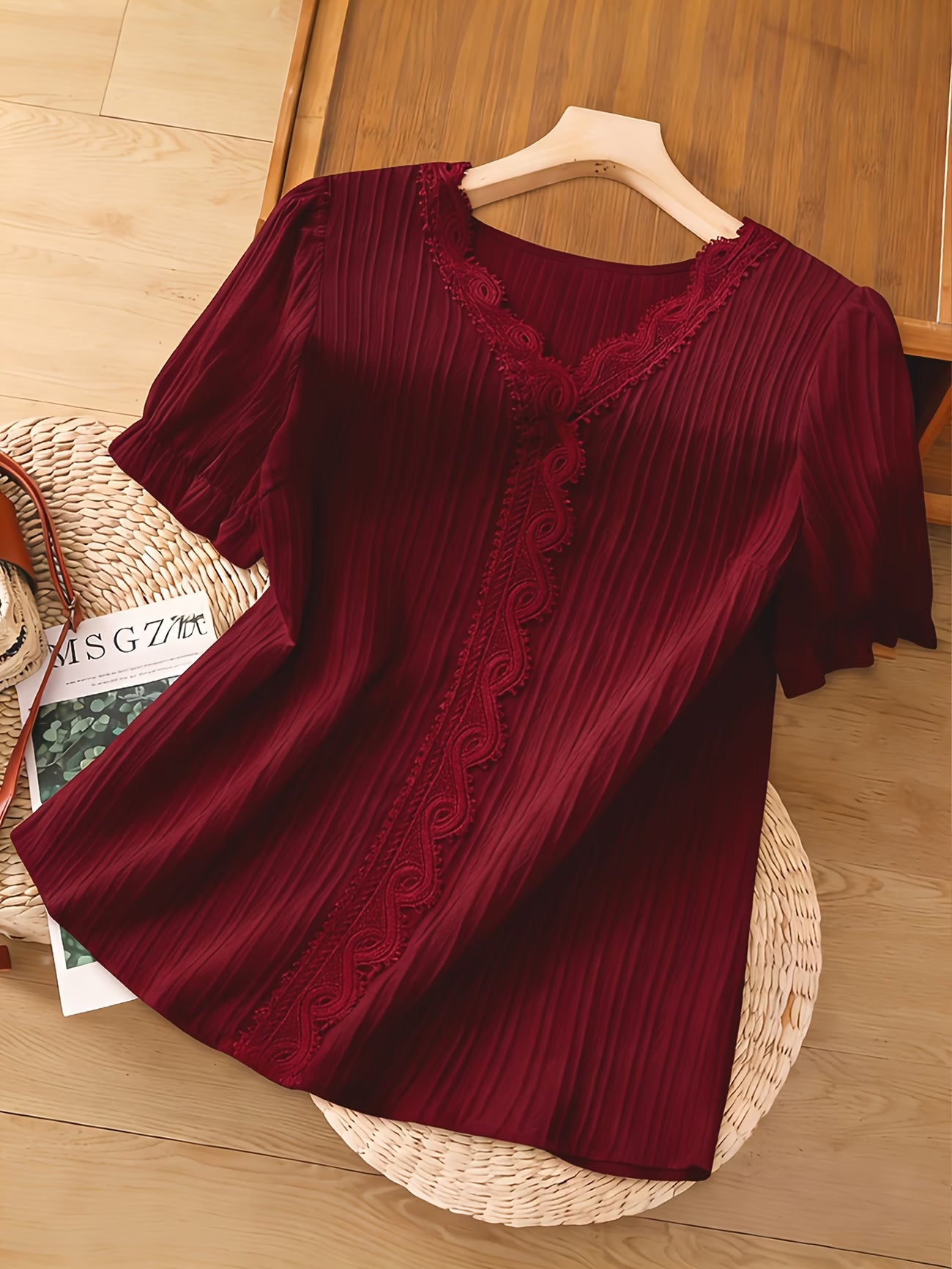 Lace Patchwork V-Neck Blouse | Curve Collection