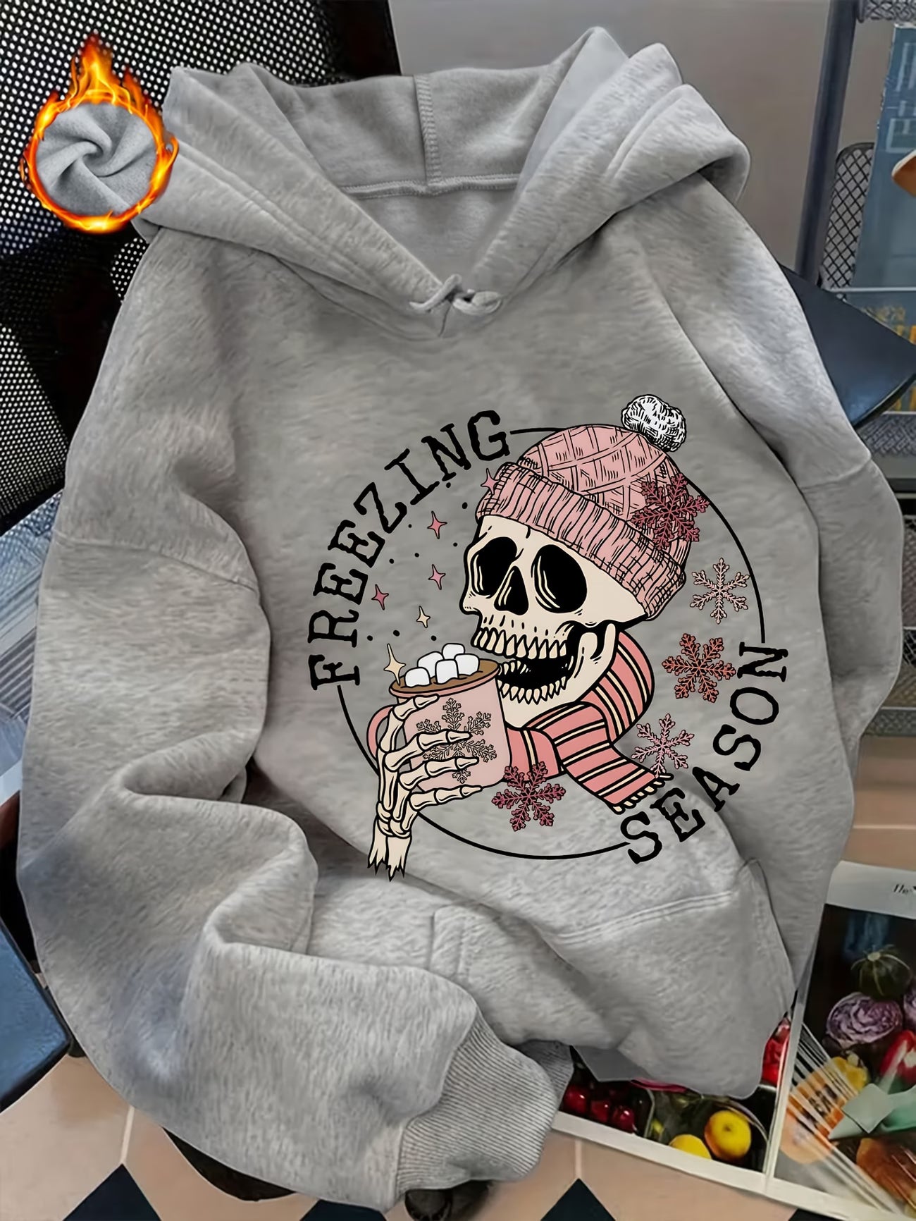 Women's Skull Coffee Print Halloween Drawstring Hoodie
