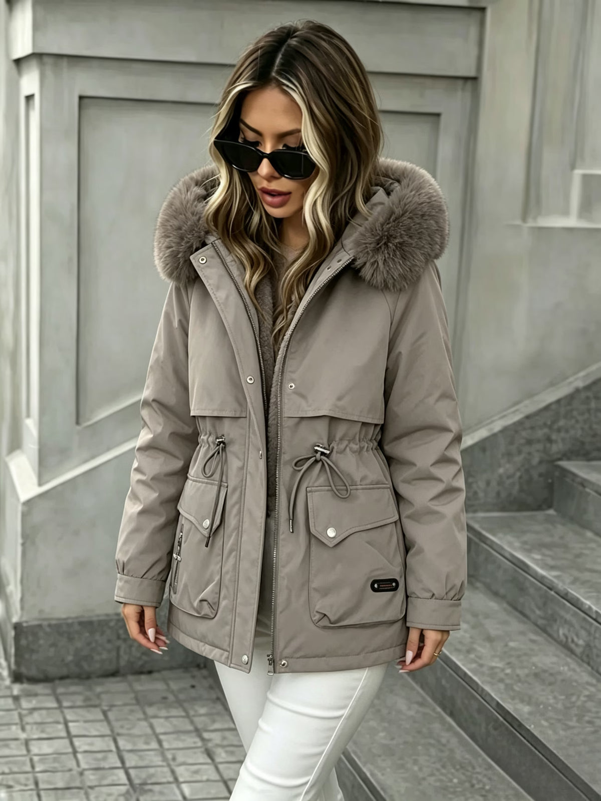 Women's Fleece-Lined Winter Parka – Big Hood, Drawstring Waist & Pockets