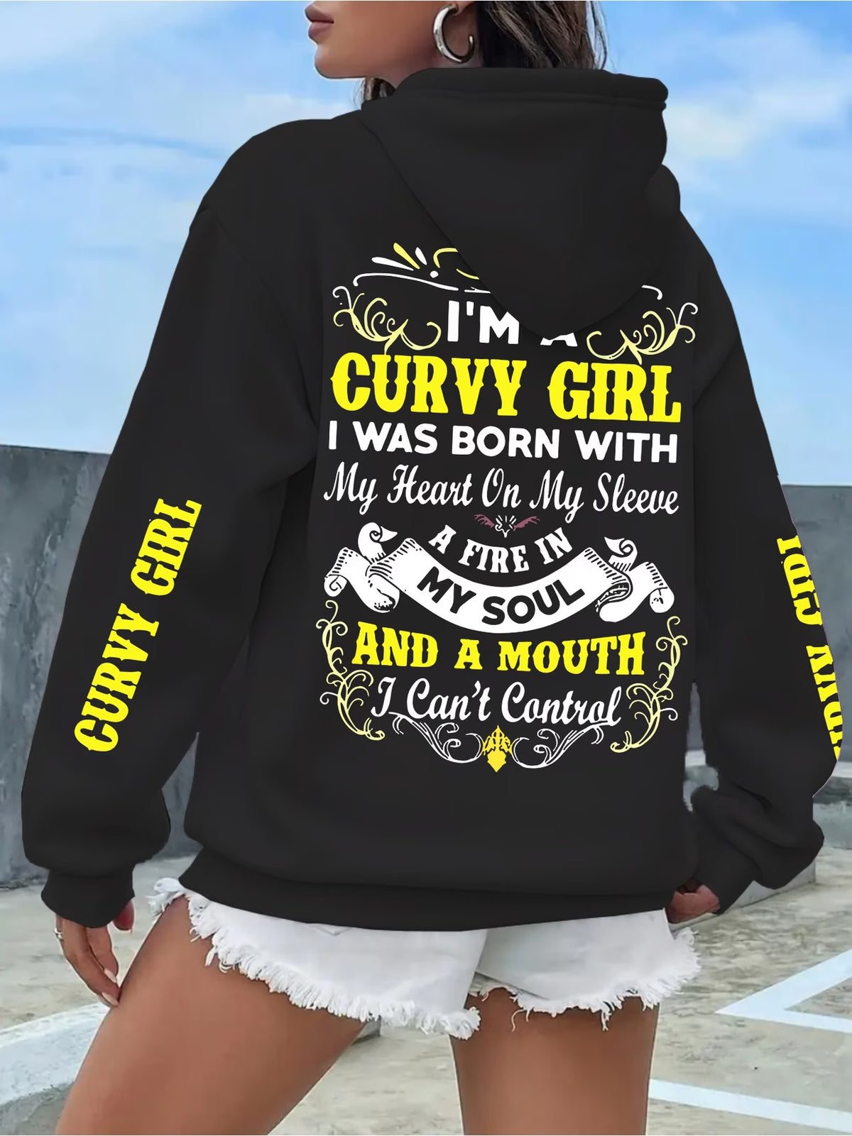 Women's Holy Letter Slogan Print Drawstring Hoodie