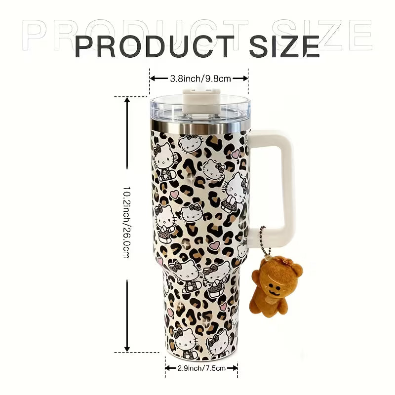 Leopard print kitty cat insulated cup