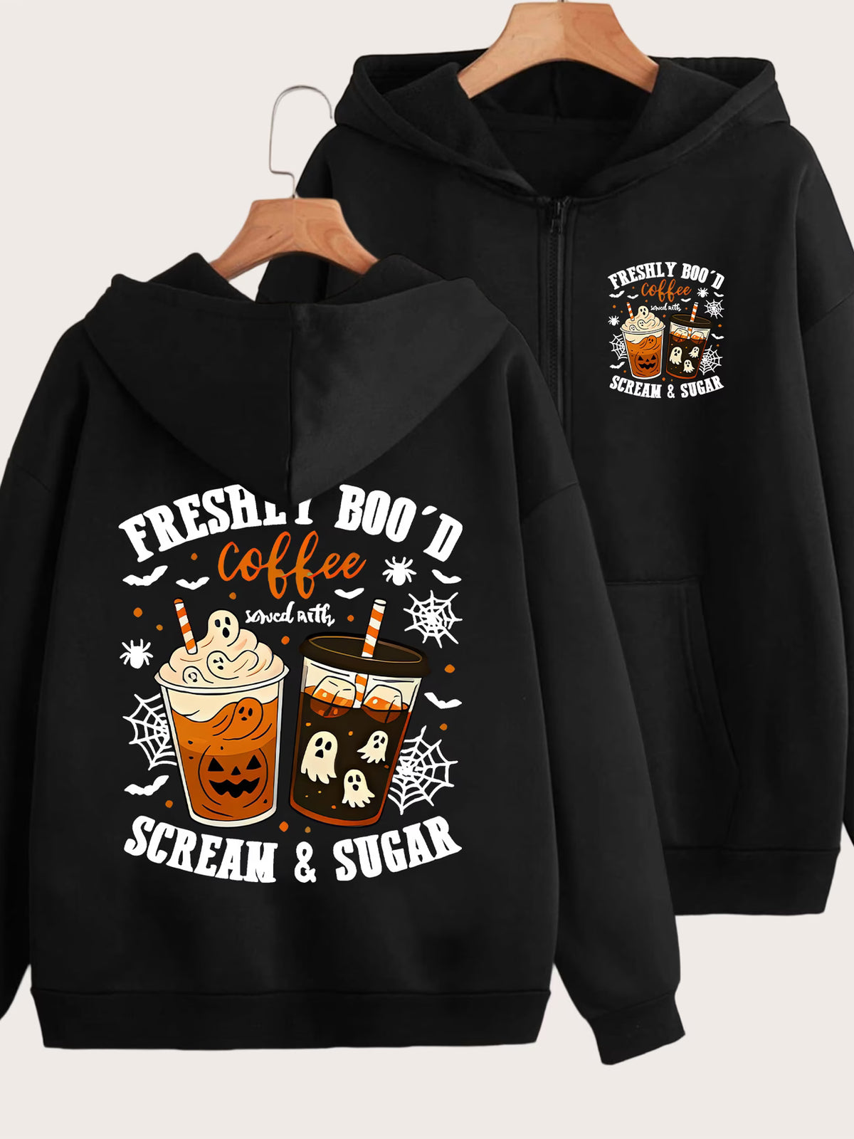 Halloween Fun Pattern Print Y2K Zip-Up Hoodie | Loose Casual Outerwear