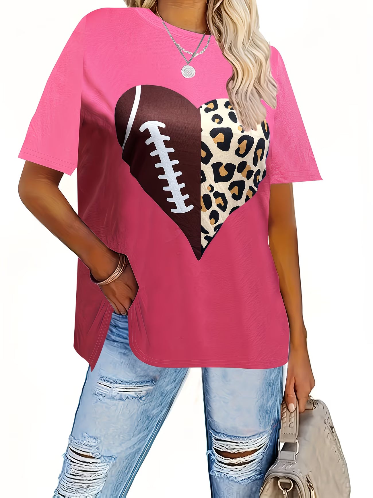 Plus Size Heart & Leopard Print Top