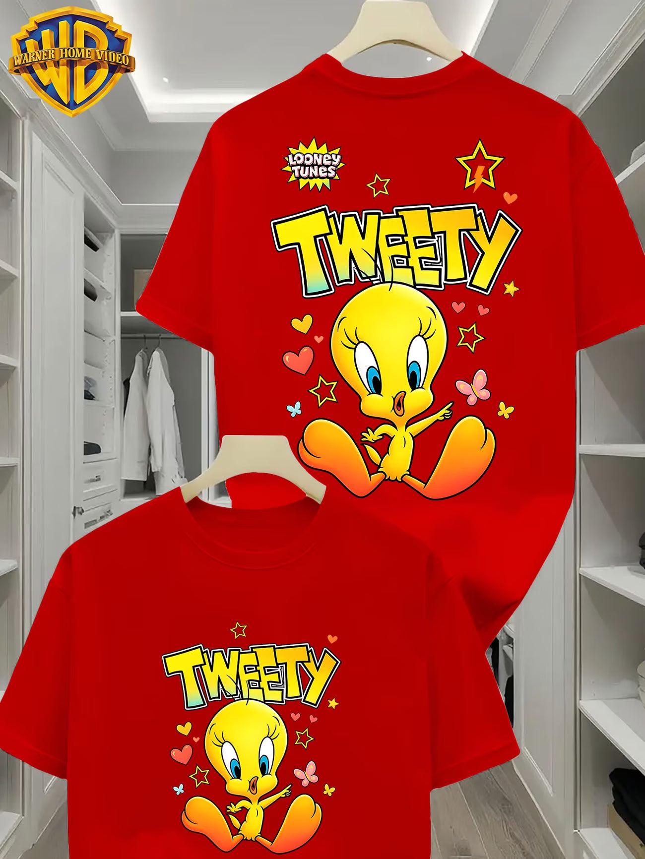 Men's Tweety Love Star Print Comfortable Casual Elastic T-Shirt