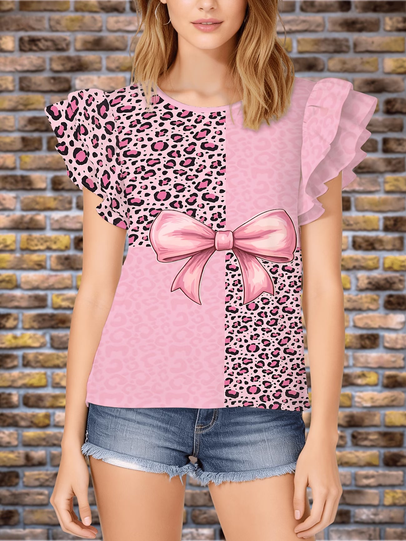 4-Grid Patchwork Pink Leopard Base with Sweet Cool Contrast,